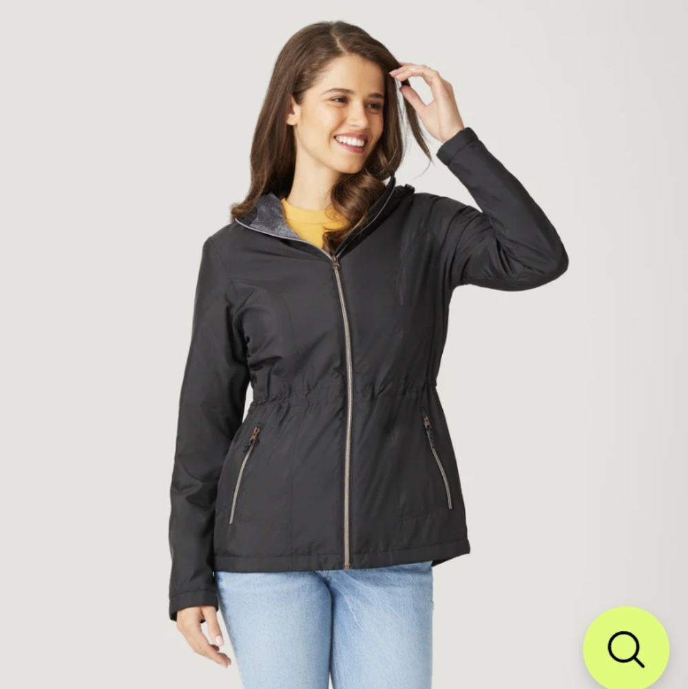 Free Country wind breaker faux fur lined w hood, water resistant, waist cinch